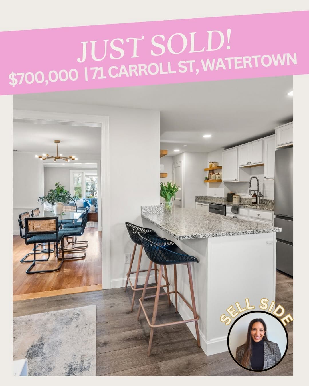 Just-sold Watertown home kitchen and dining area