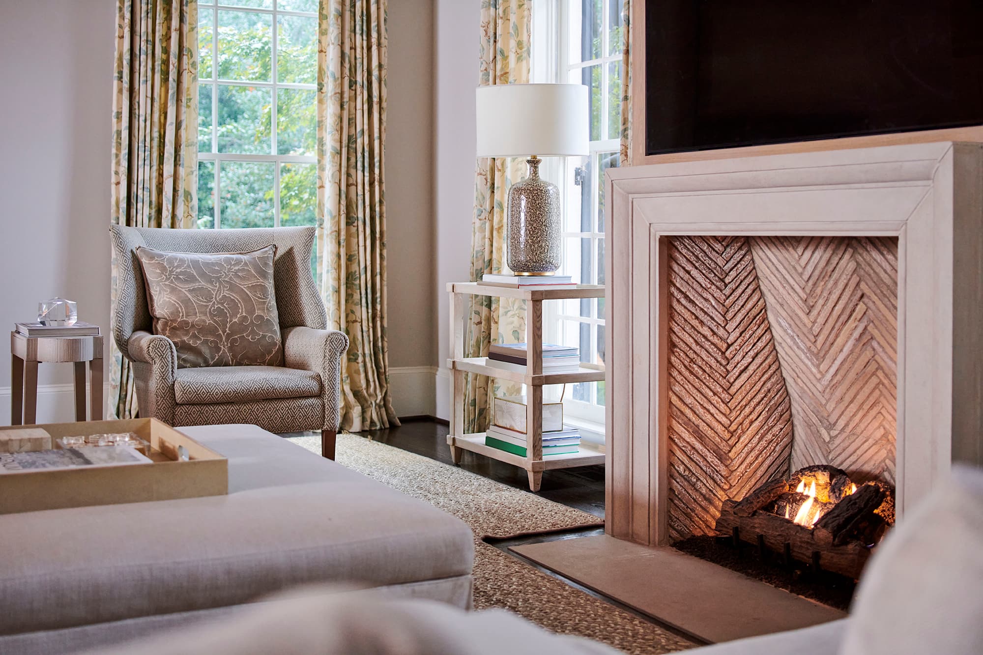 Luxury living room with fireplace